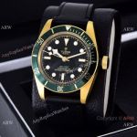 Clone Tudor Heritage Black Bay 41mm Watches Black Leather Strap Green Bezel